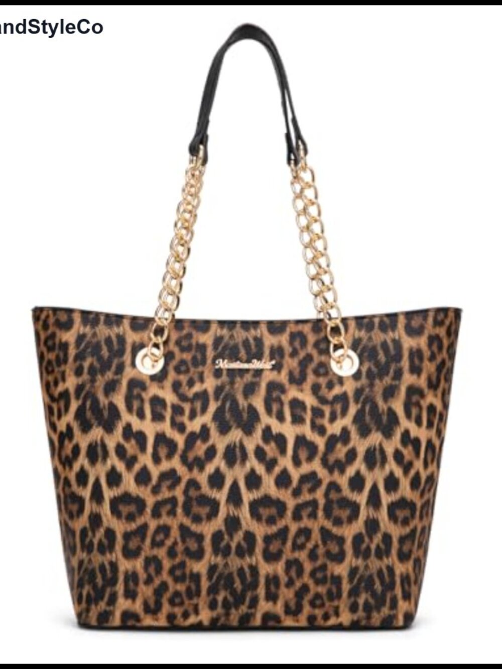Faux Leather Tote Bag with Chain Top Handle Large Satchel